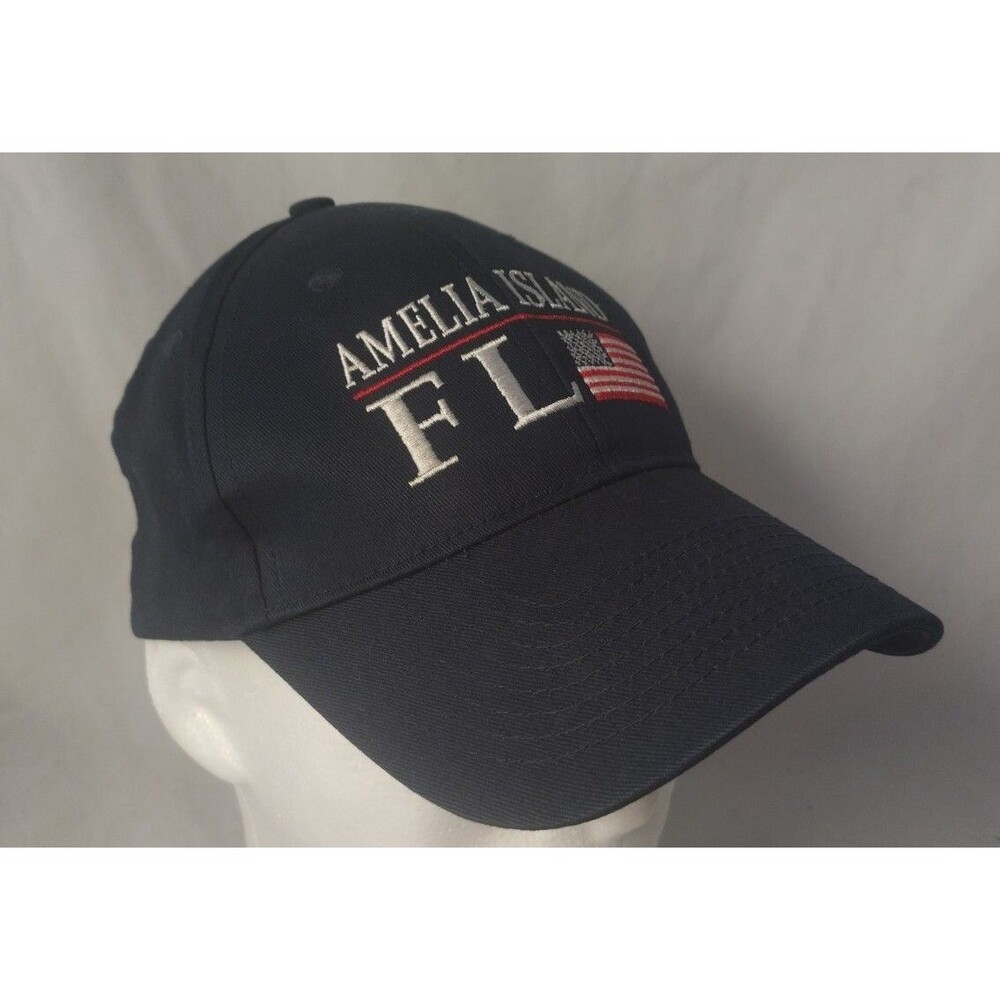 Amelia Island Florida American US Flag Adjustable Strapback Hat/Cap-EXCELLENT!